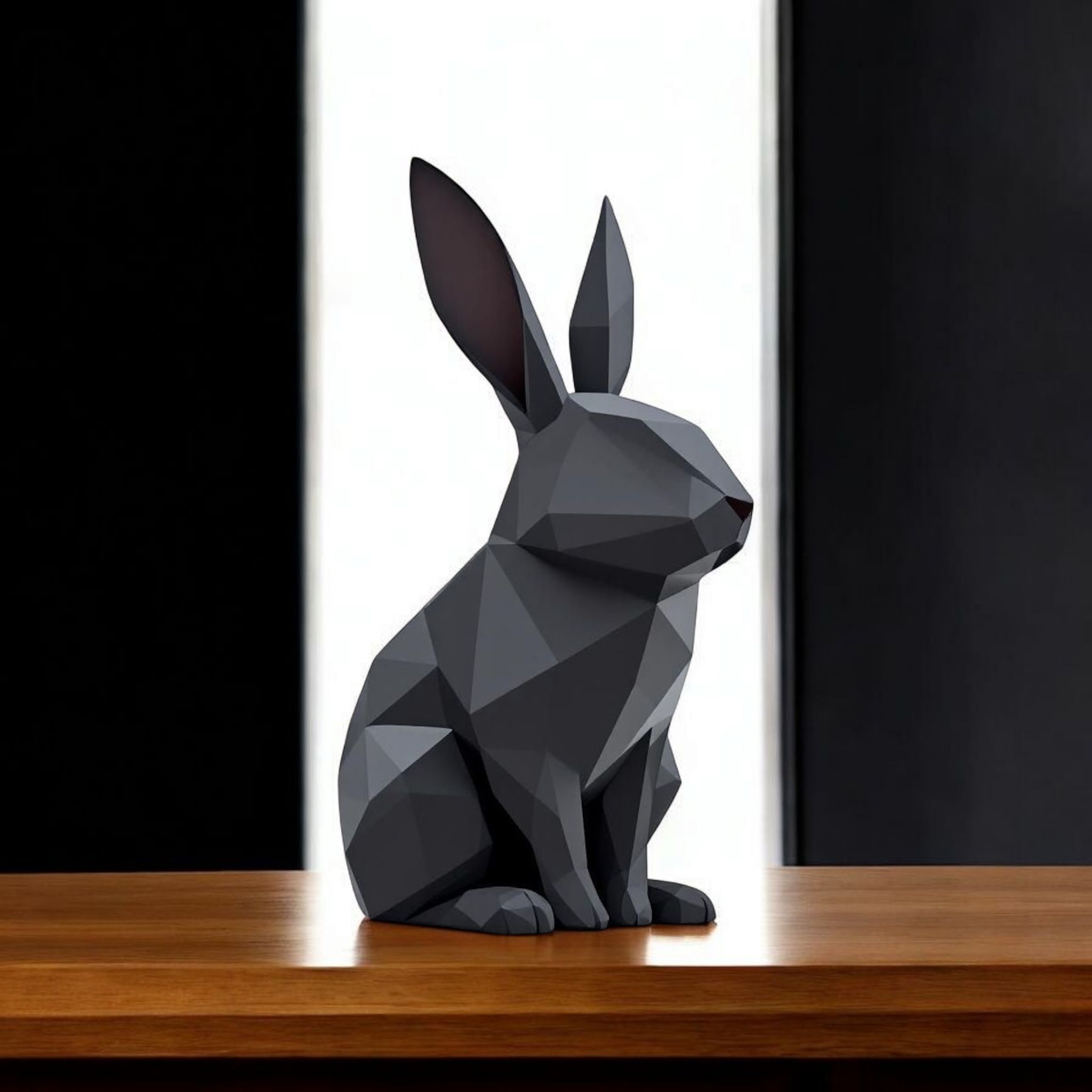 Minimalist Low Poly Rabbit Sculpture - Detail View
